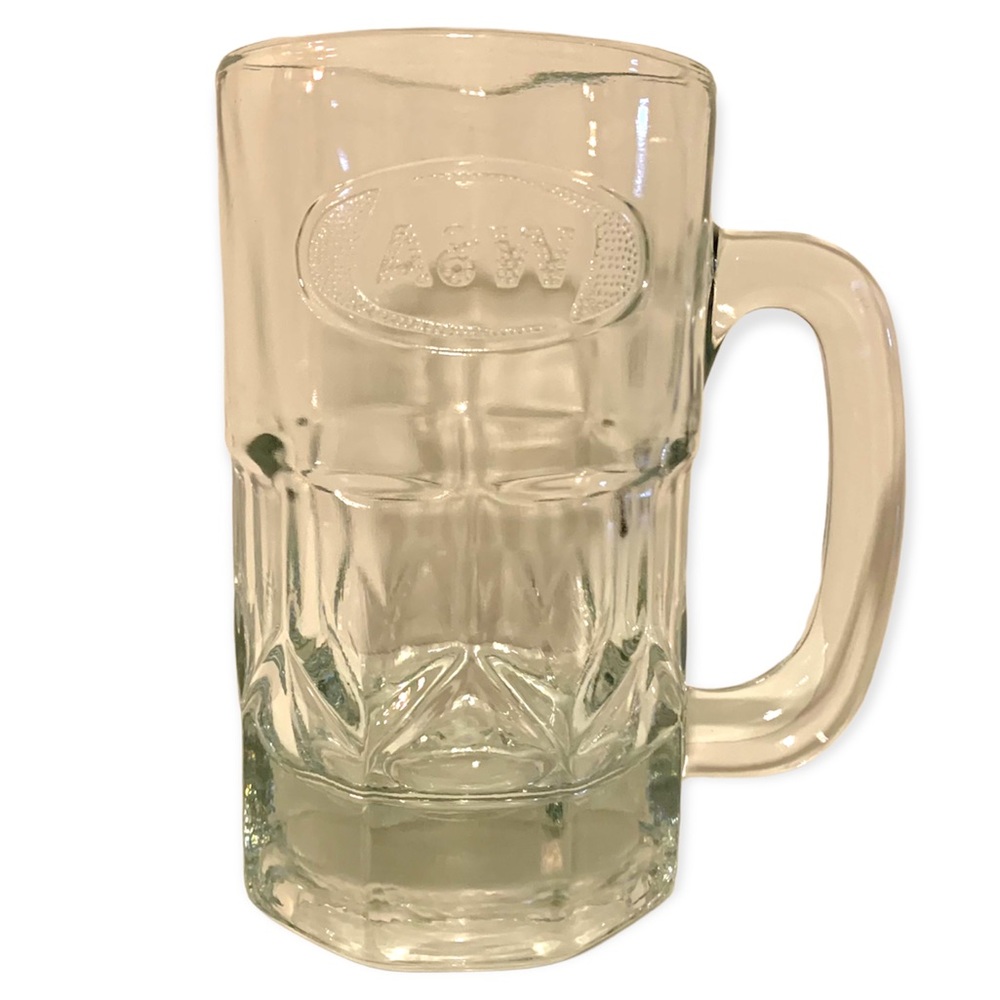A&W glass soda pop cup clear logo symbol 6 inches